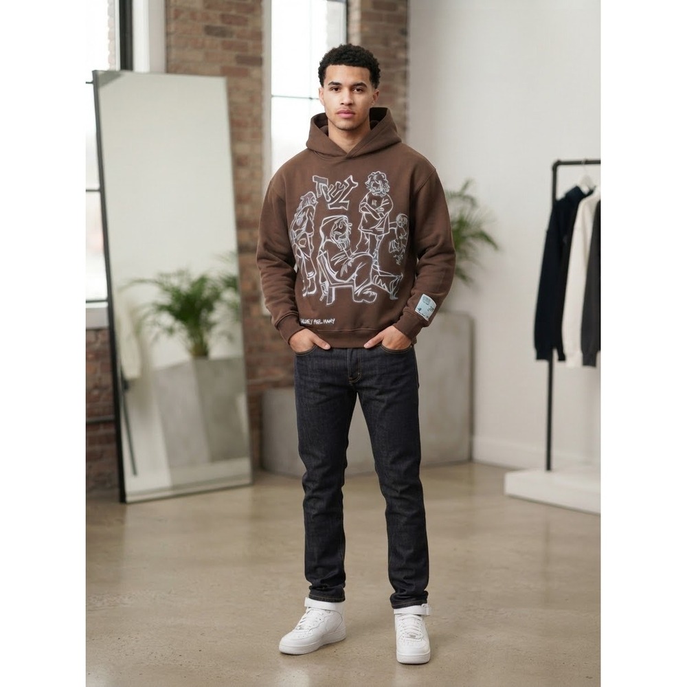 Aelfric Eden Oversized Graphic Hoodie Brown Blue We Vaguely Feel Many Medium